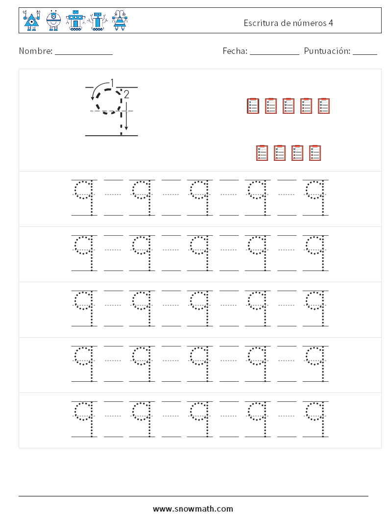 Escritura de números 4 Hojas de trabajo de matemáticas 21