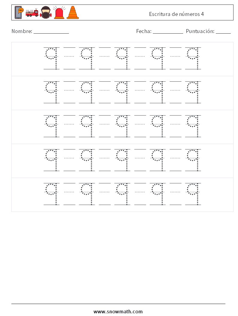 Escritura de números 4 Hojas de trabajo de matemáticas 22