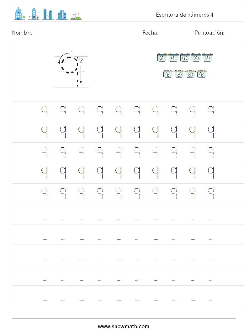 Escritura de números 4 Hojas de trabajo de matemáticas 3