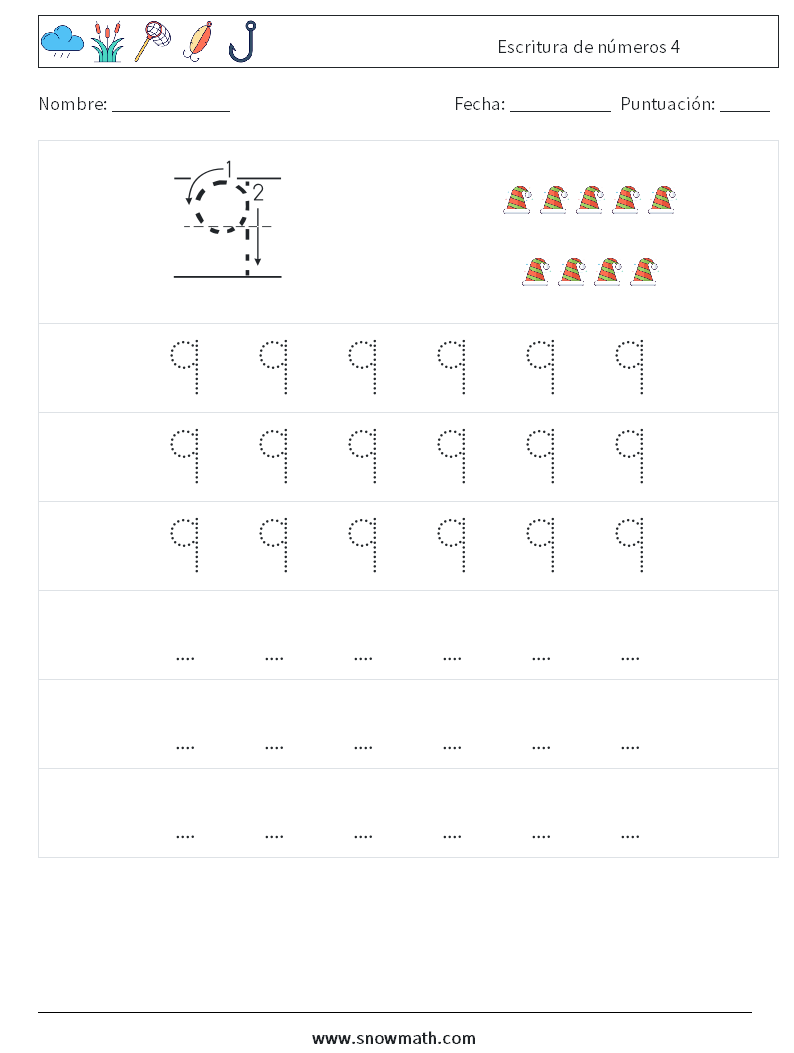 Escritura de números 4 Hojas de trabajo de matemáticas 7