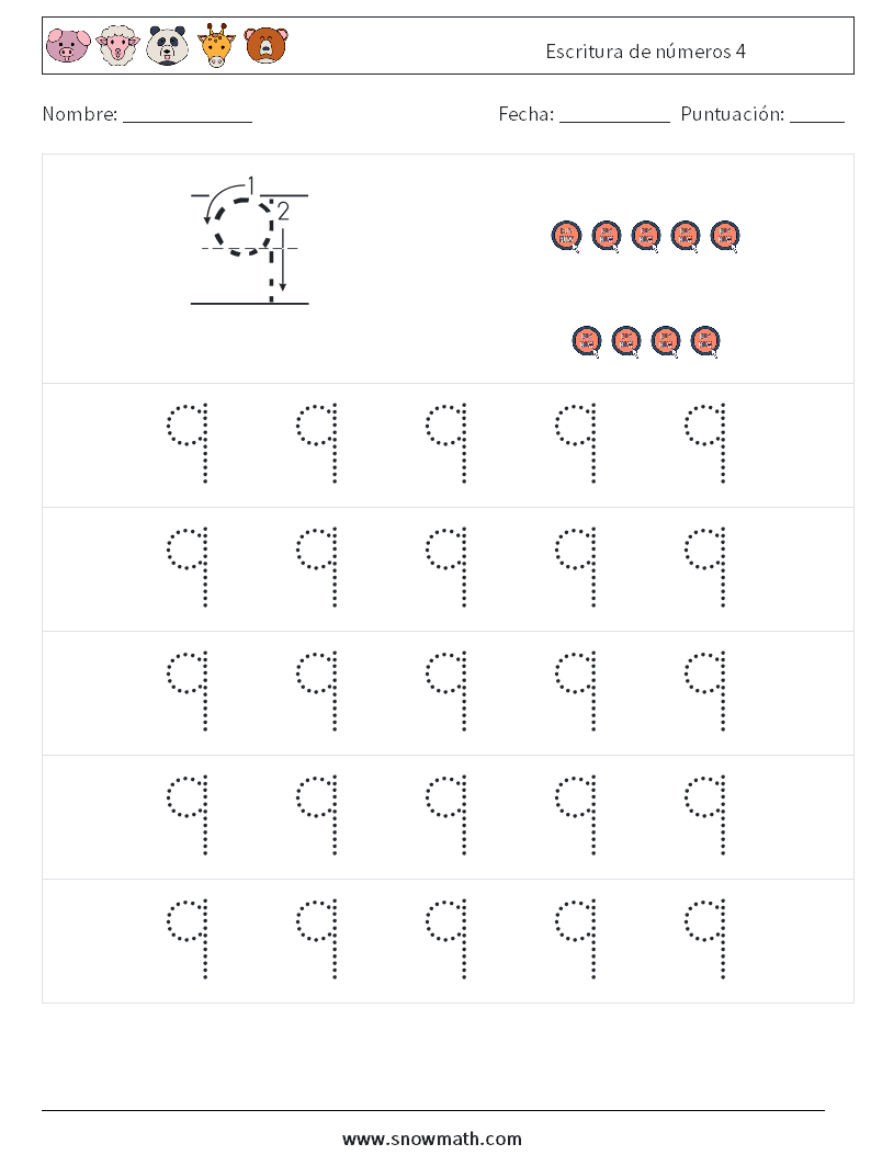 Escritura de números 4 Hojas de trabajo de matemáticas 9