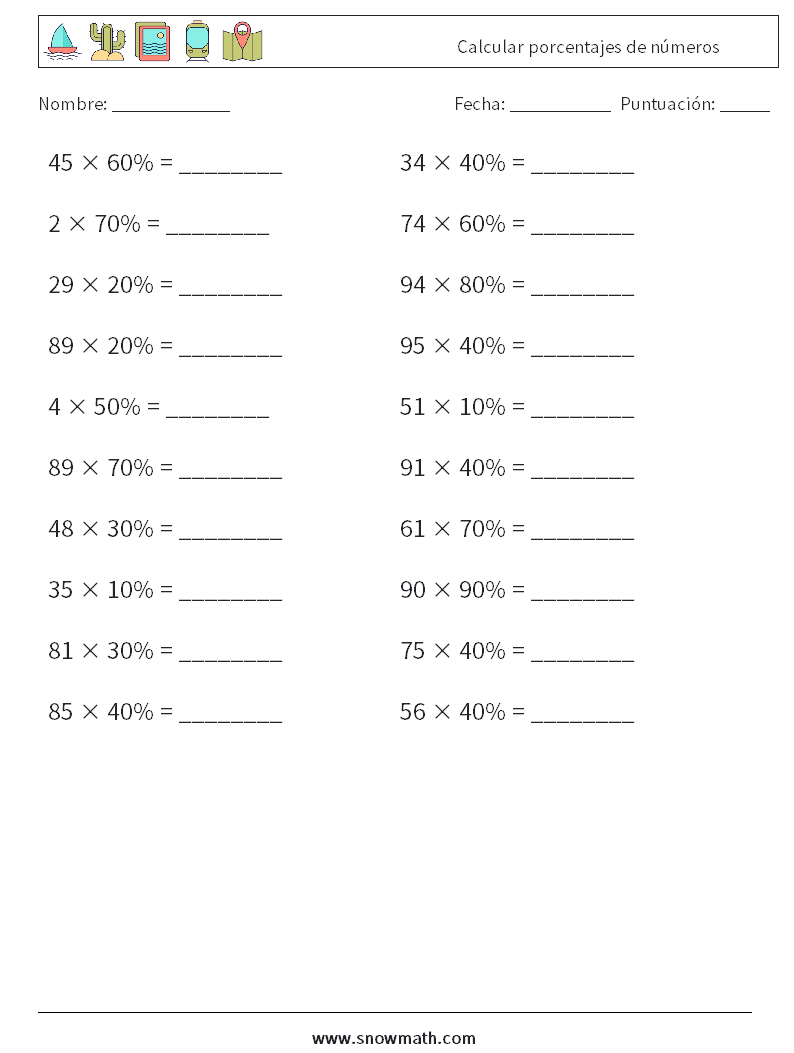 Calcular porcentajes de números Hojas de trabajo de matemáticas 3