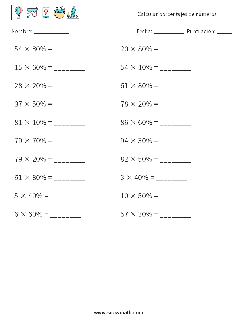 Calcular porcentajes de números Hojas de trabajo de matemáticas 4