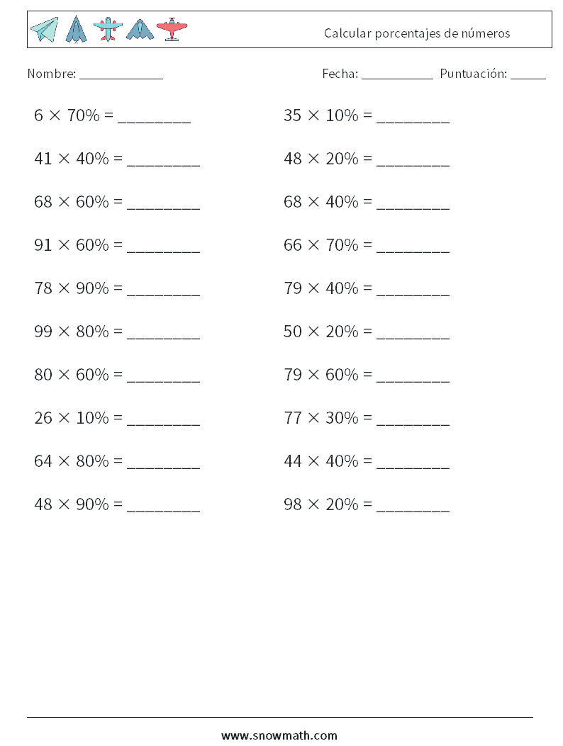 Calcular porcentajes de números Hojas de trabajo de matemáticas 9