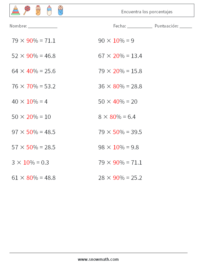 Encuentra los porcentajes Hojas de trabajo de matemáticas 4 Pregunta, respuesta