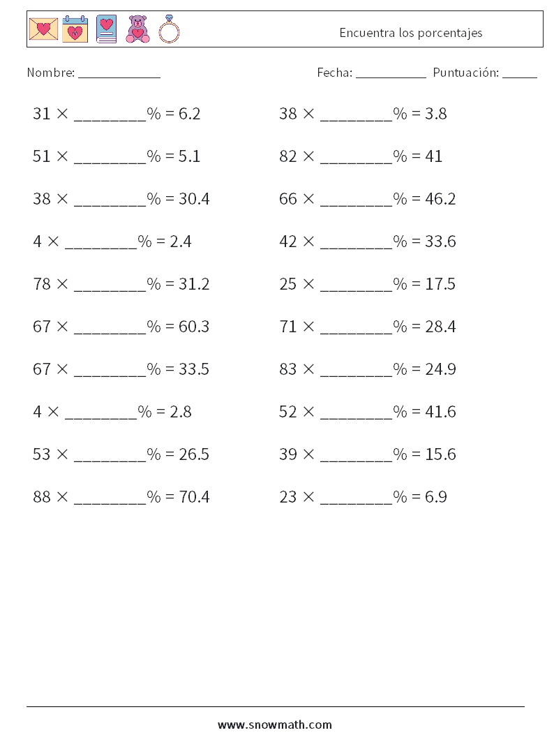 Encuentra los porcentajes Hojas de trabajo de matemáticas 7