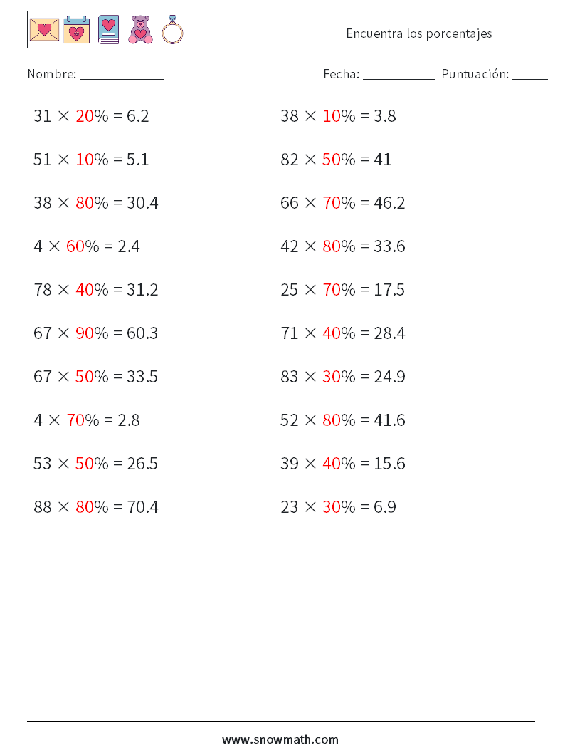 Encuentra los porcentajes Hojas de trabajo de matemáticas 7 Pregunta, respuesta