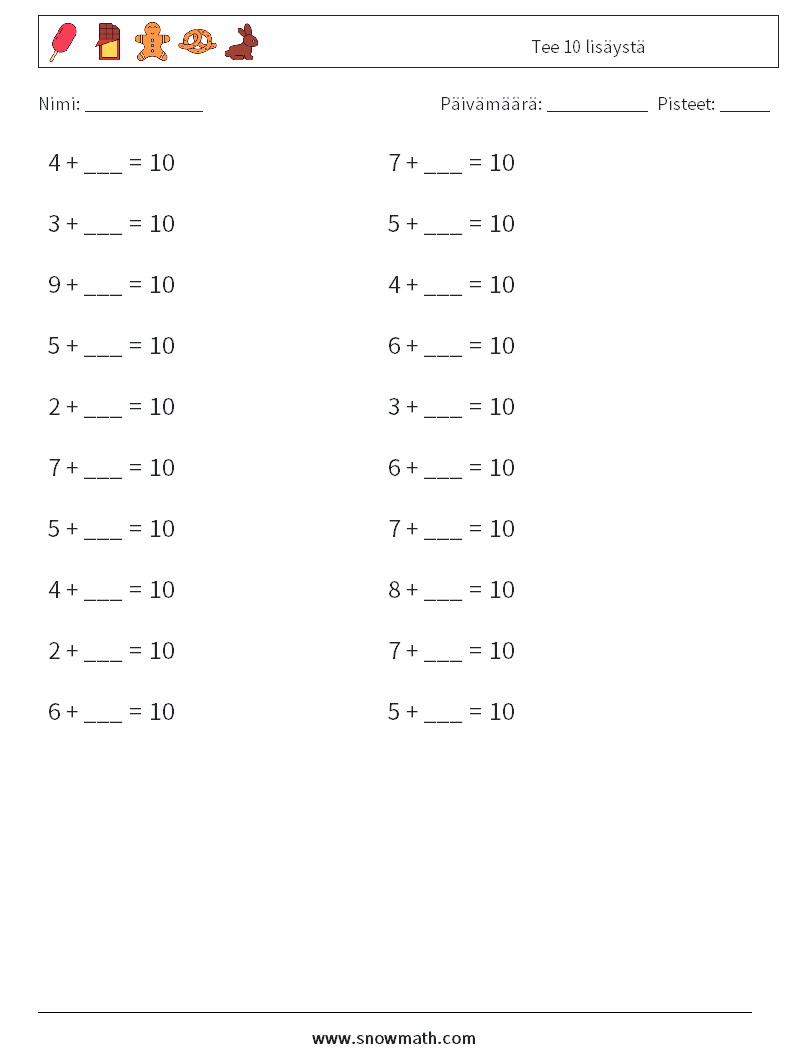 (20) Tee 10 lisäystä Matematiikan laskentataulukot 2