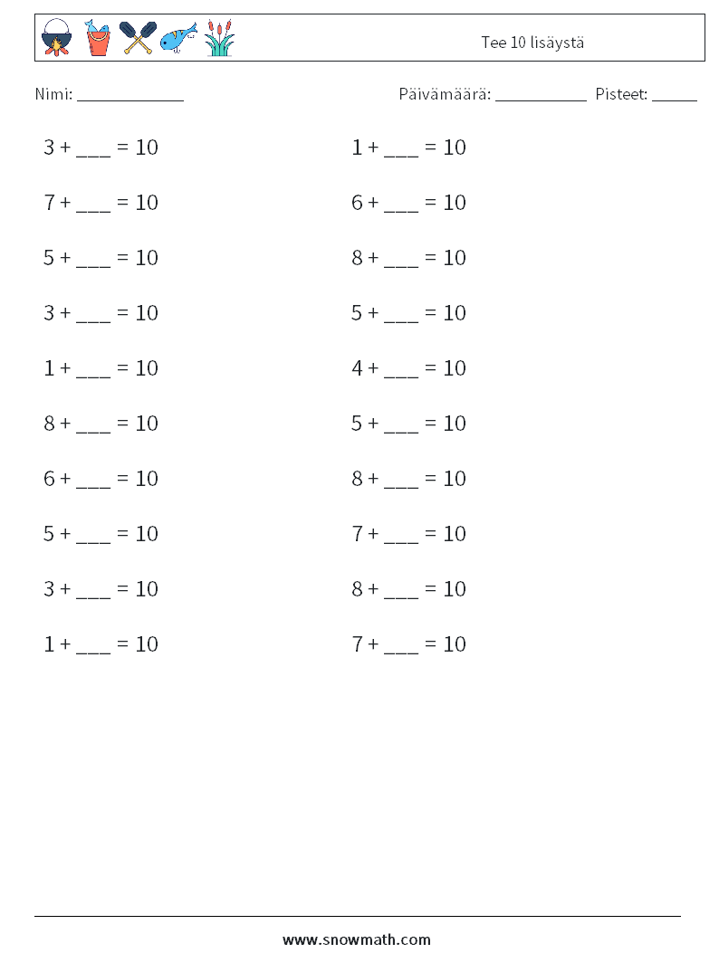 (20) Tee 10 lisäystä Matematiikan laskentataulukot 8