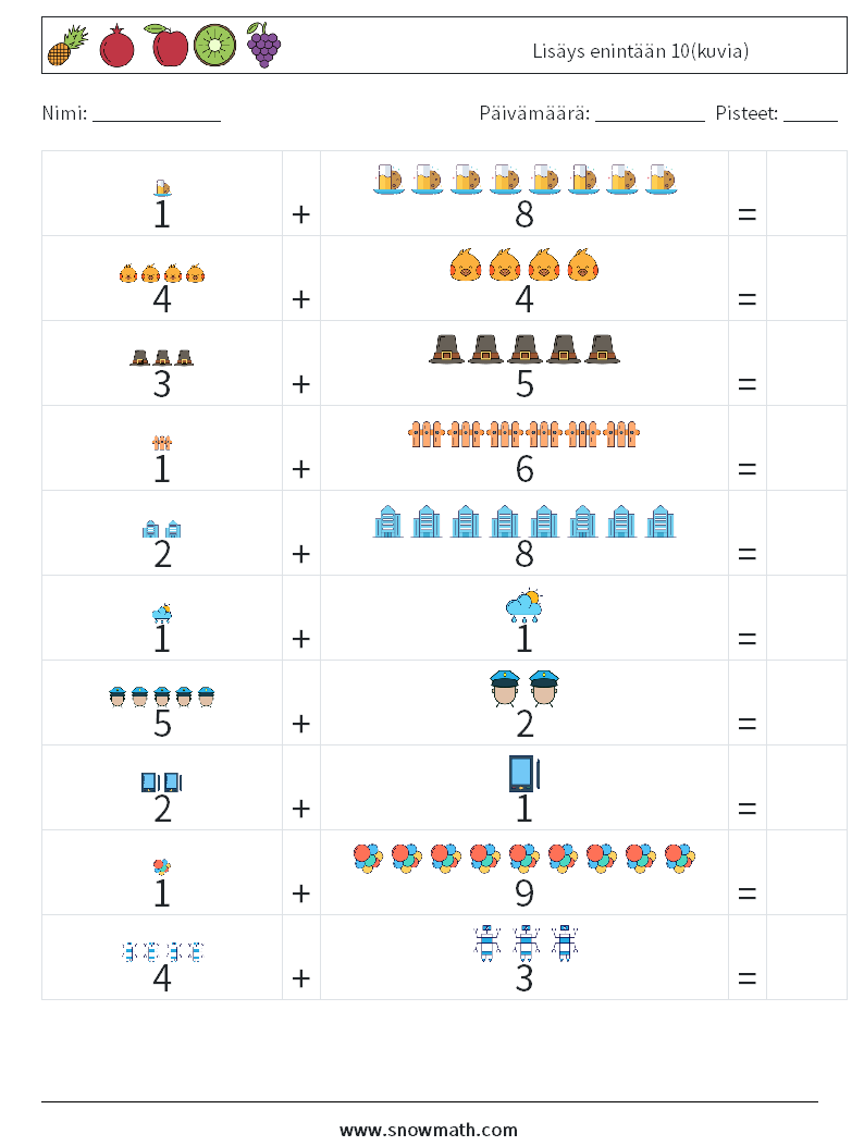 Lisäys enintään 10(kuvia) Matematiikan laskentataulukot 11