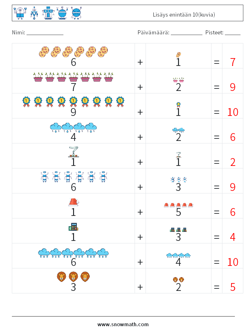 Lisäys enintään 10(kuvia) Matematiikan laskentataulukot 17 Kysymys, vastaus