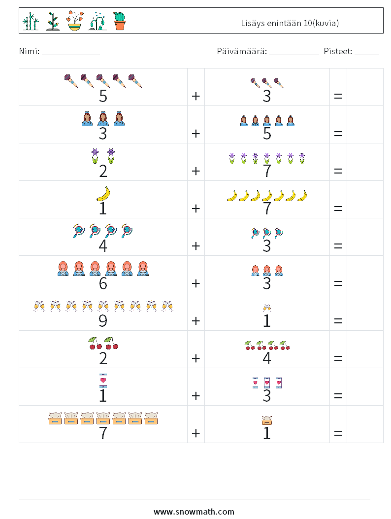 Lisäys enintään 10(kuvia) Matematiikan laskentataulukot 7