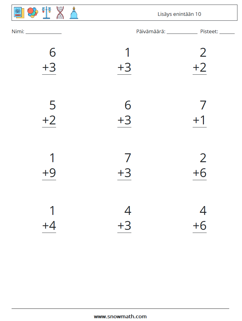 (12) Lisäys enintään 10 Matematiikan laskentataulukot 1