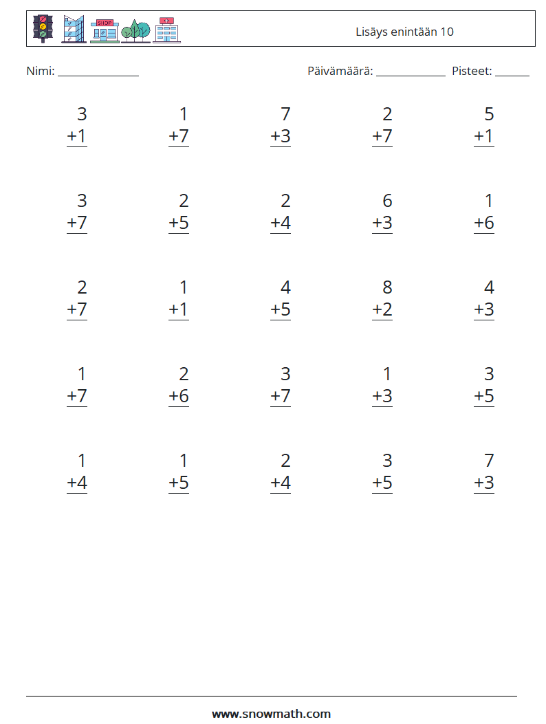 (25) Lisäys enintään 10 Matematiikan laskentataulukot 6