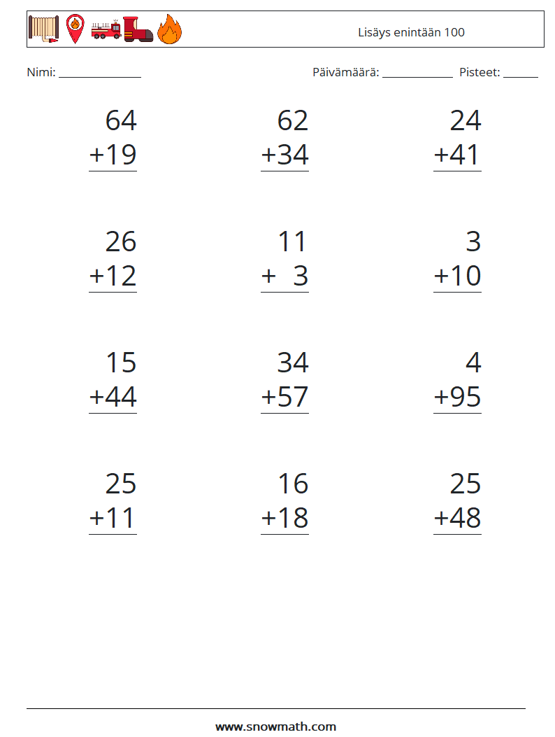 (12) Lisäys enintään 100 Matematiikan laskentataulukot 13