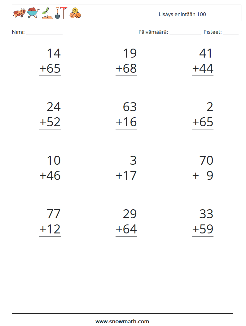 (12) Lisäys enintään 100 Matematiikan laskentataulukot 17