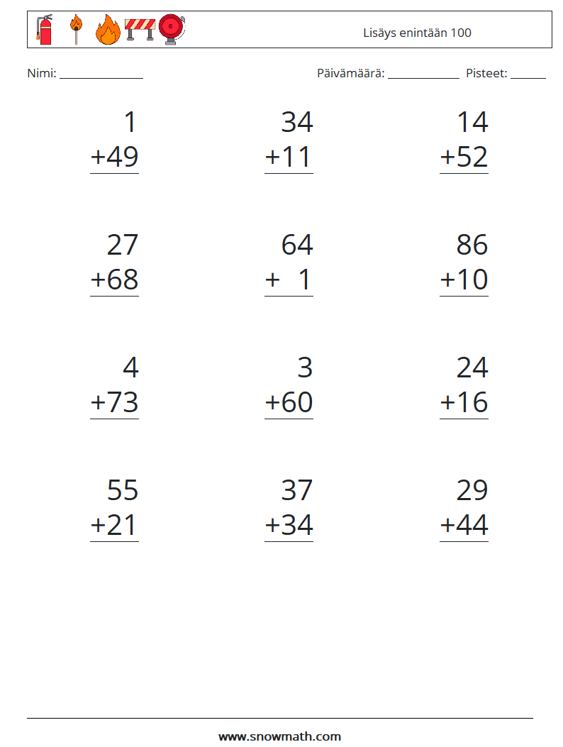 (12) Lisäys enintään 100 Matematiikan laskentataulukot 2