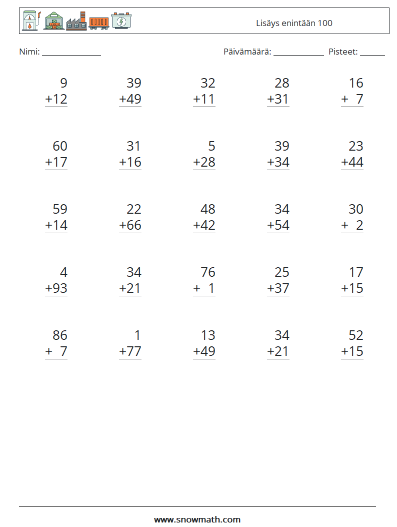 (25) Lisäys enintään 100 Matematiikan laskentataulukot 13