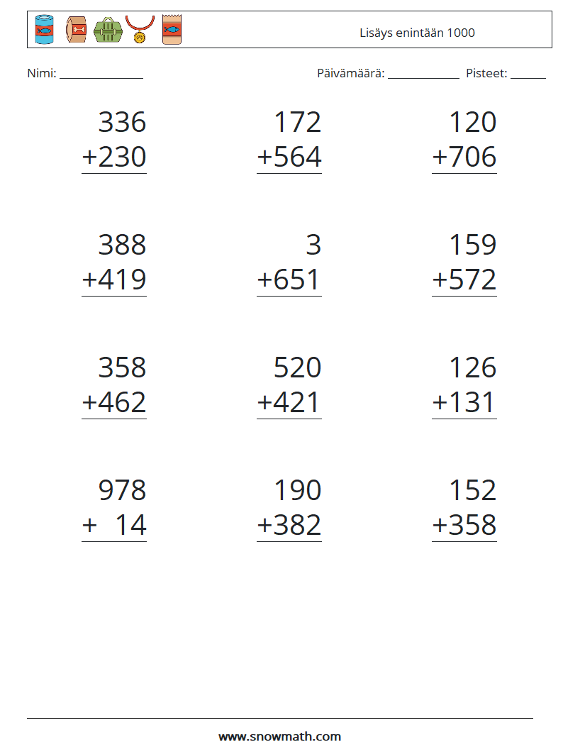 (12) Lisäys enintään 1000 Matematiikan laskentataulukot 16