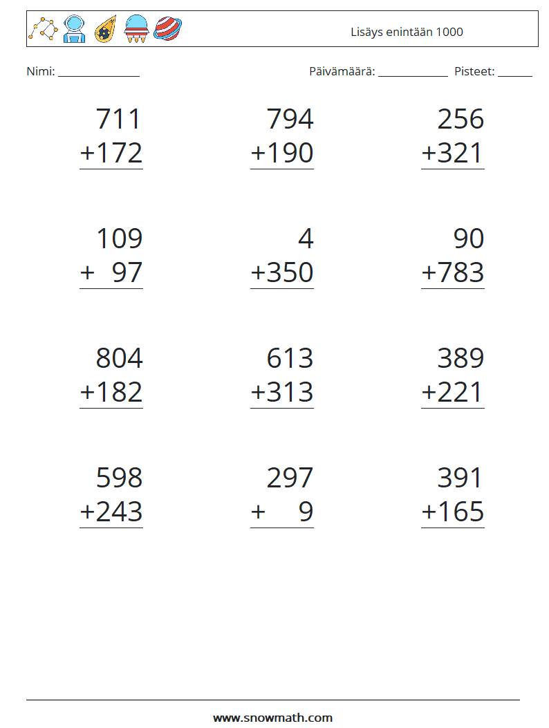 (12) Lisäys enintään 1000 Matematiikan laskentataulukot 5