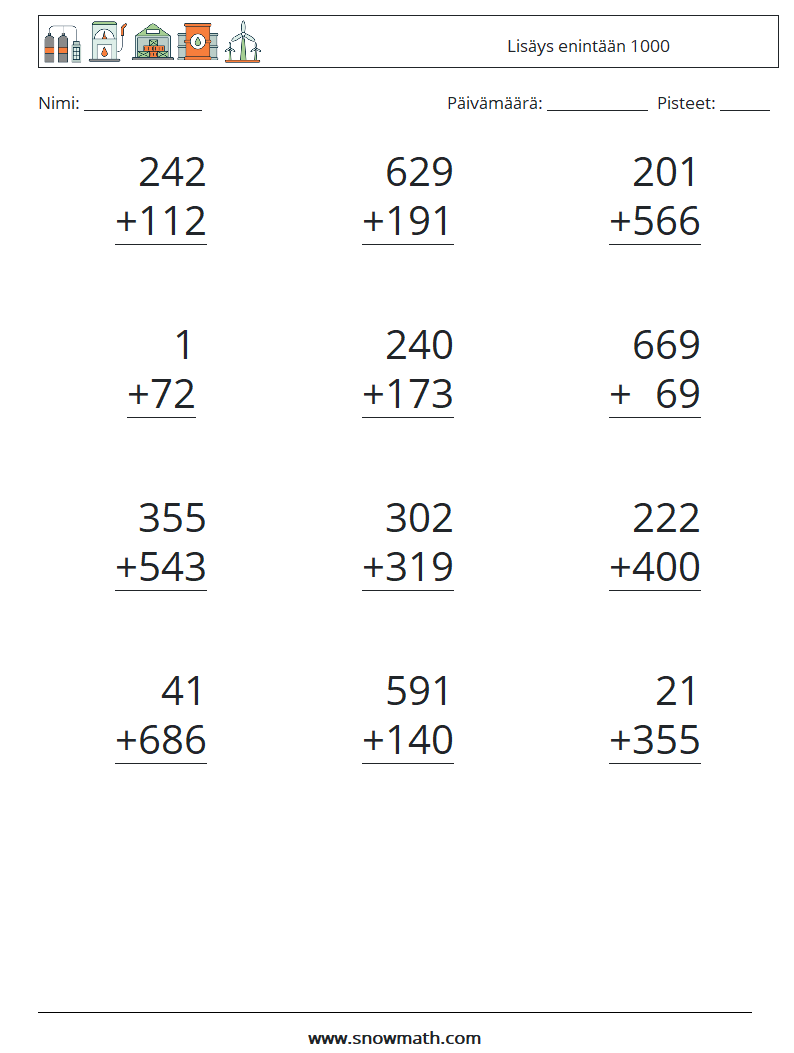 (12) Lisäys enintään 1000 Matematiikan laskentataulukot 8