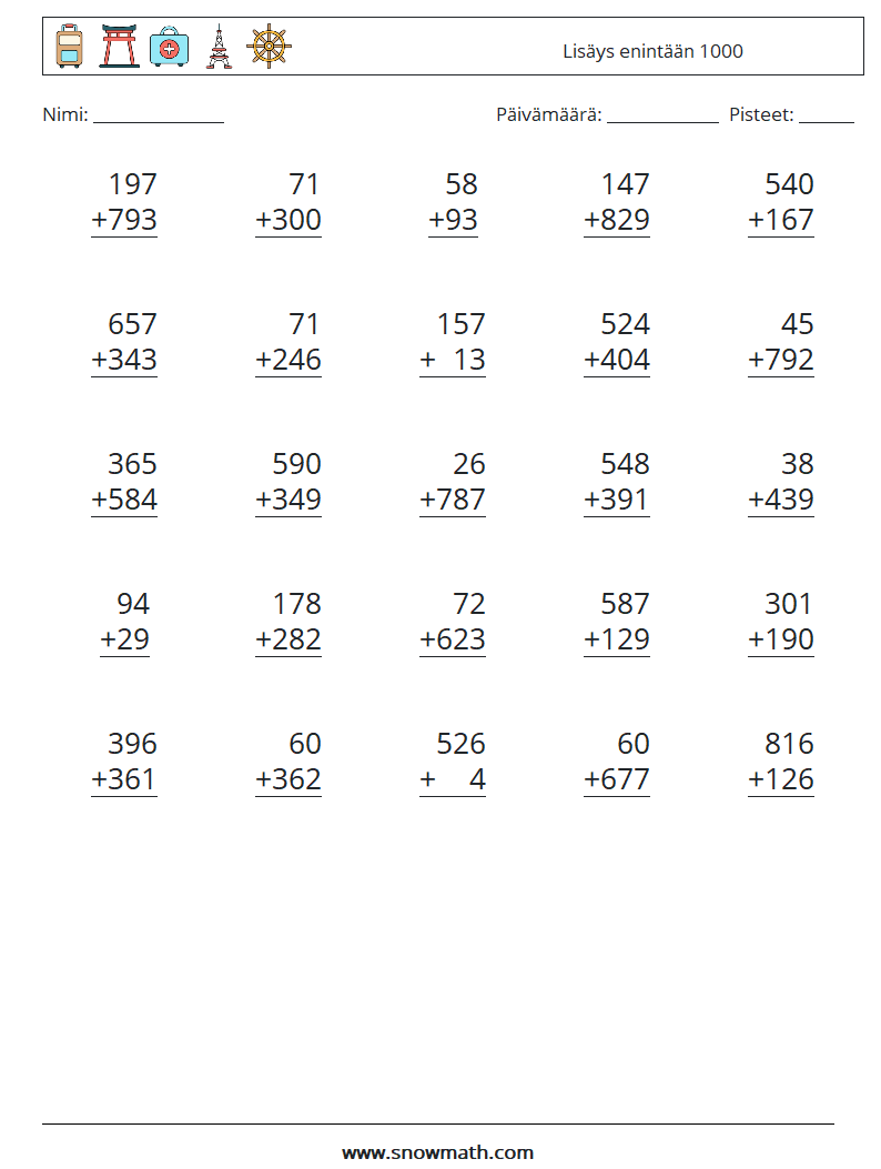 (25) Lisäys enintään 1000 Matematiikan laskentataulukot 11