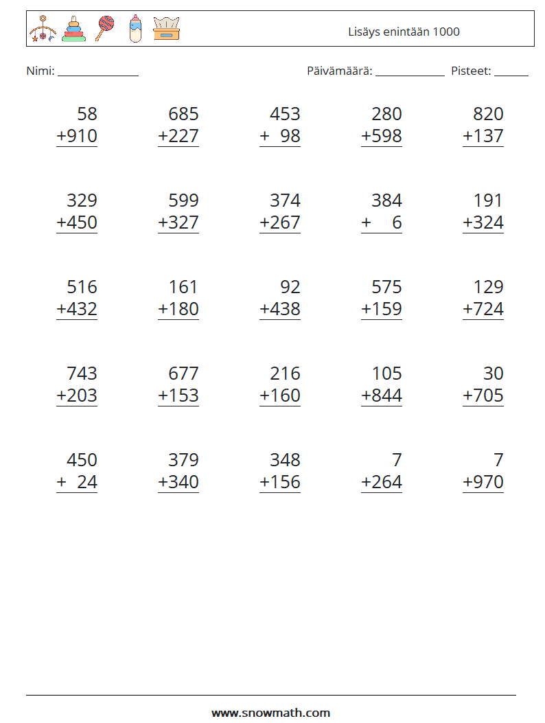 (25) Lisäys enintään 1000 Matematiikan laskentataulukot 12