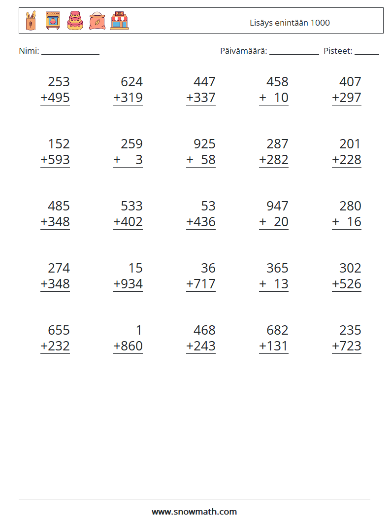 (25) Lisäys enintään 1000 Matematiikan laskentataulukot 14