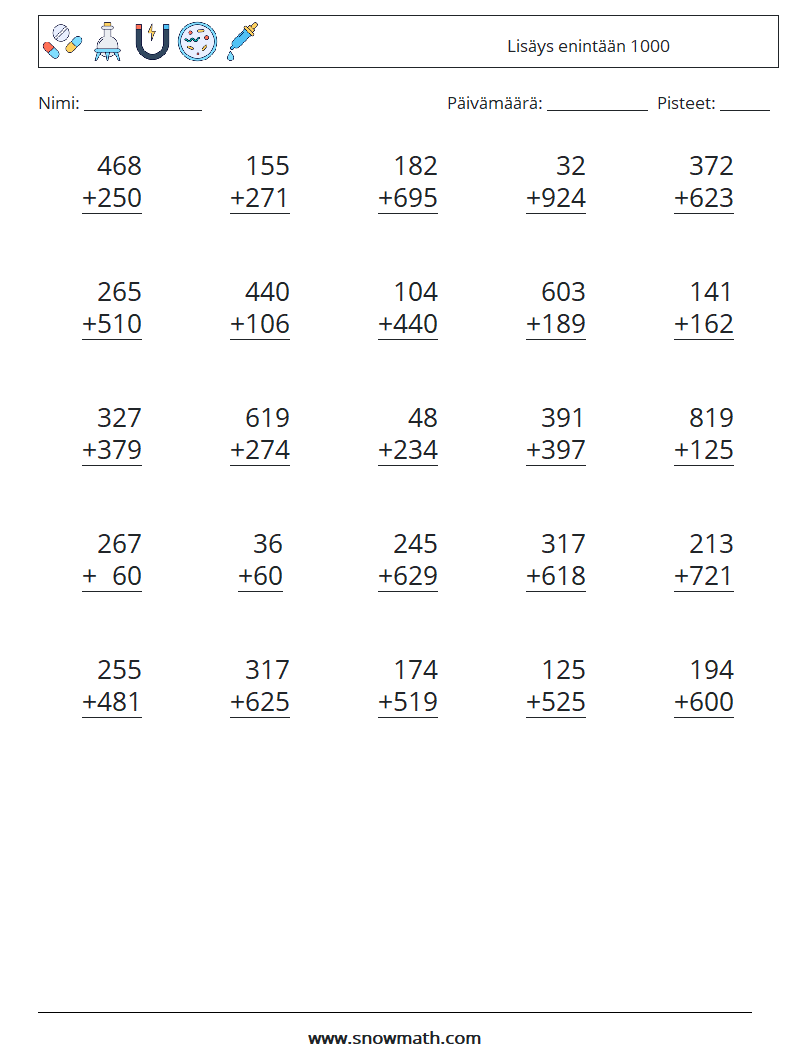 (25) Lisäys enintään 1000 Matematiikan laskentataulukot 15