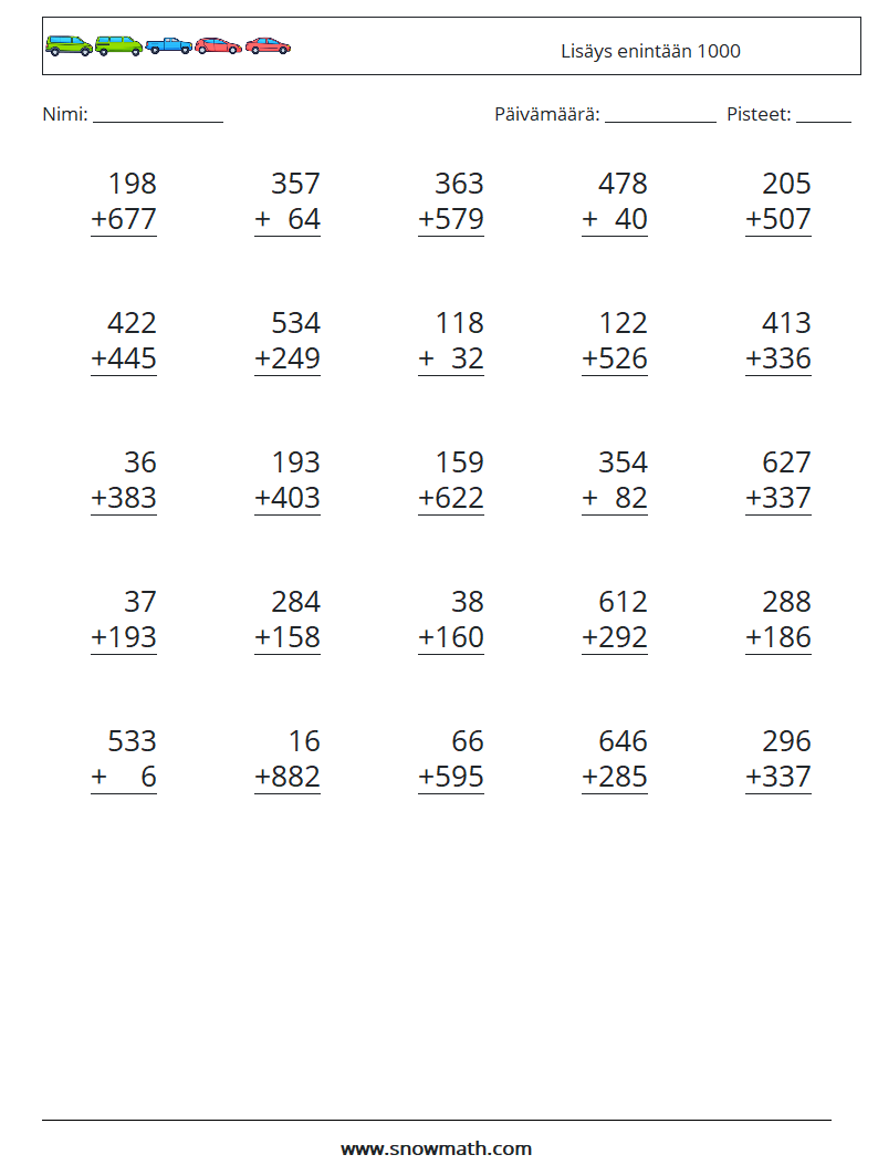 (25) Lisäys enintään 1000 Matematiikan laskentataulukot 16