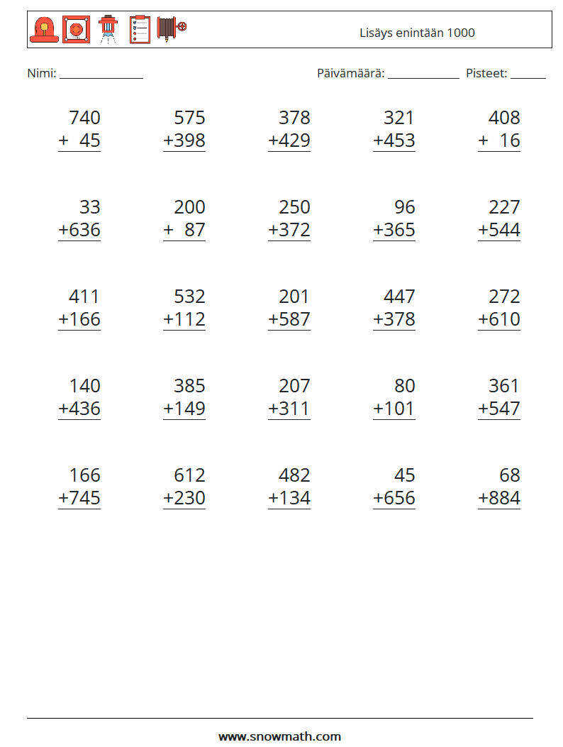 (25) Lisäys enintään 1000 Matematiikan laskentataulukot 18