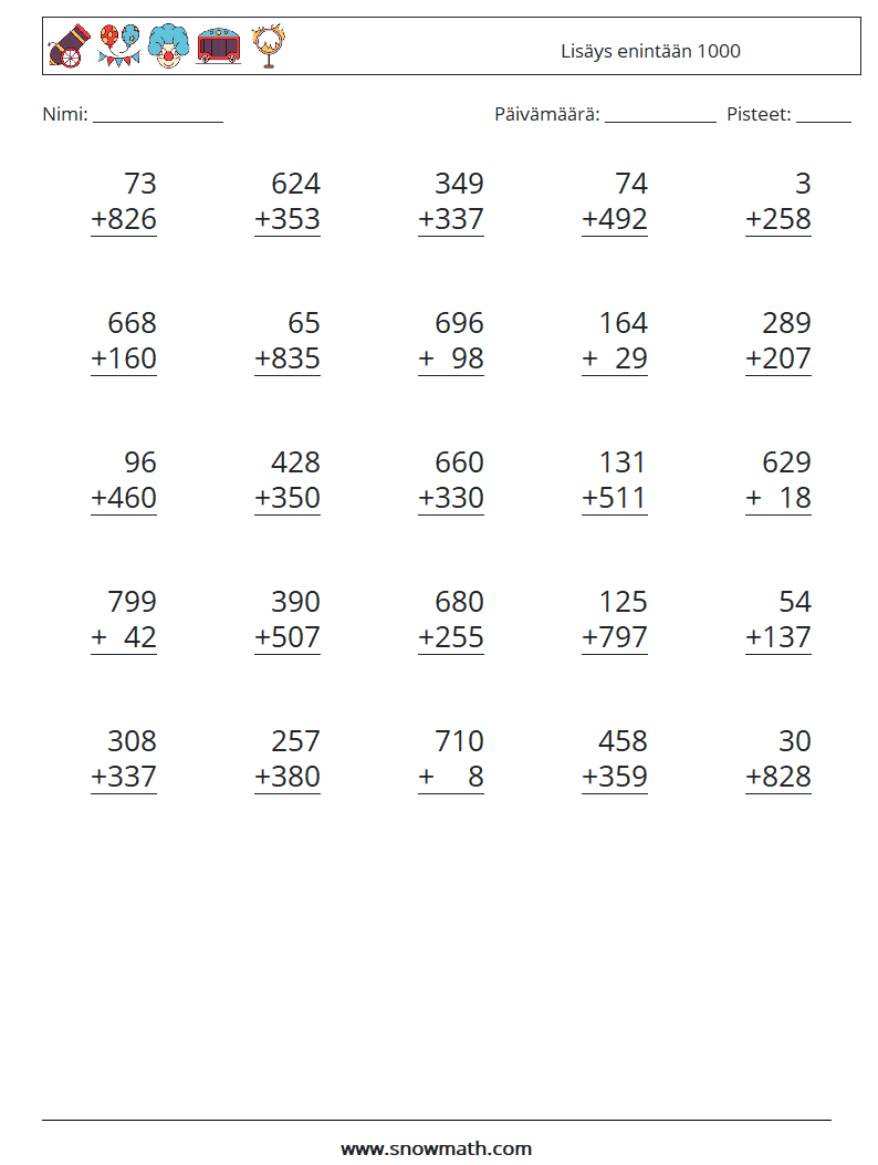 (25) Lisäys enintään 1000 Matematiikan laskentataulukot 6