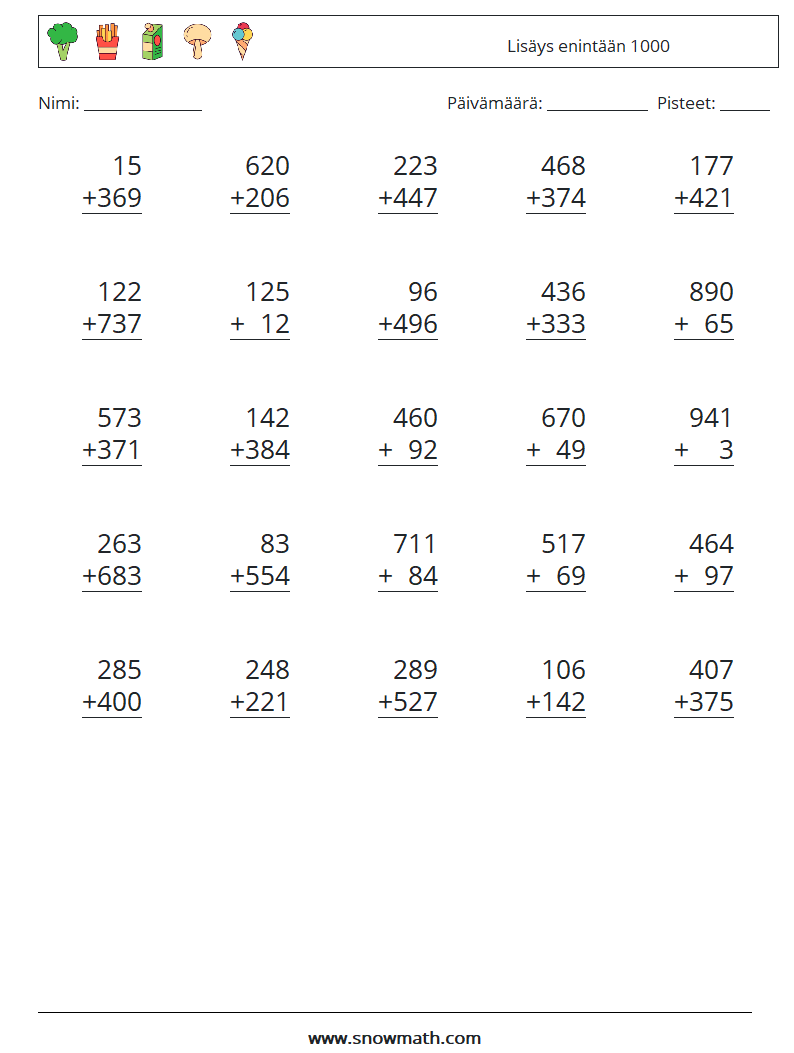 (25) Lisäys enintään 1000 Matematiikan laskentataulukot 7