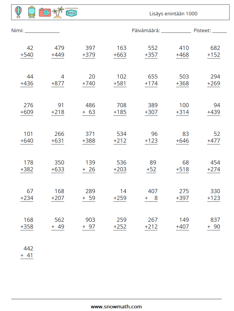 (50) Lisäys enintään 1000 Matematiikan laskentataulukot 13