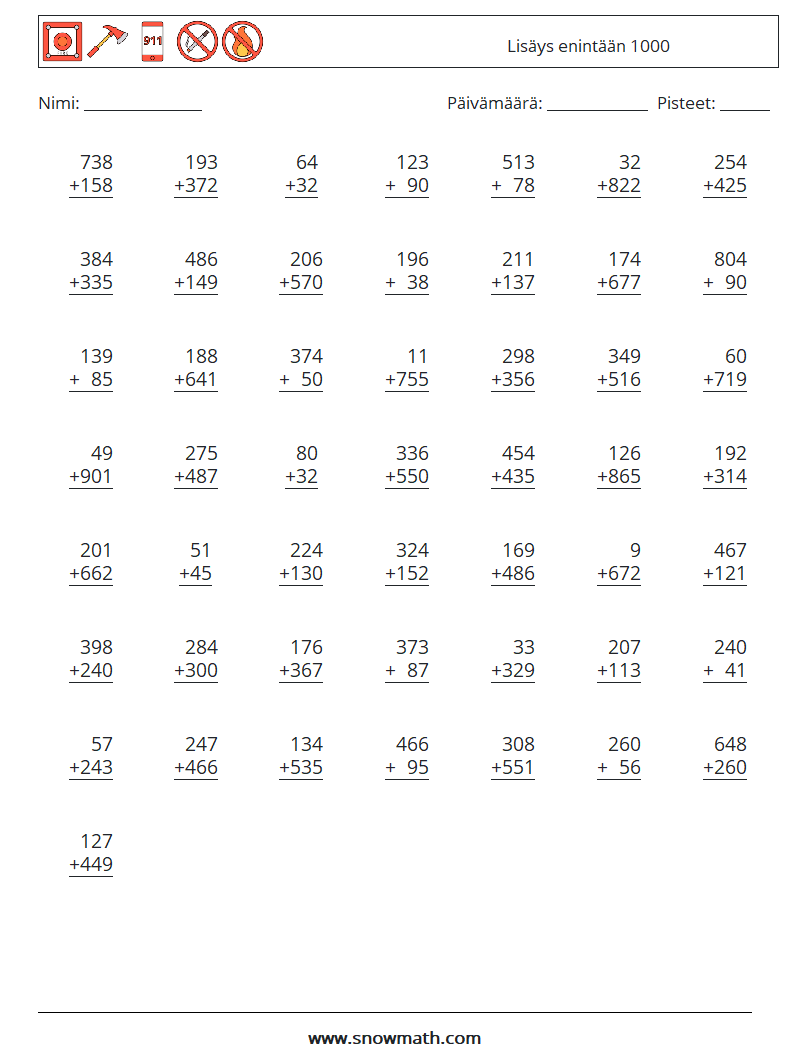 (50) Lisäys enintään 1000 Matematiikan laskentataulukot 17