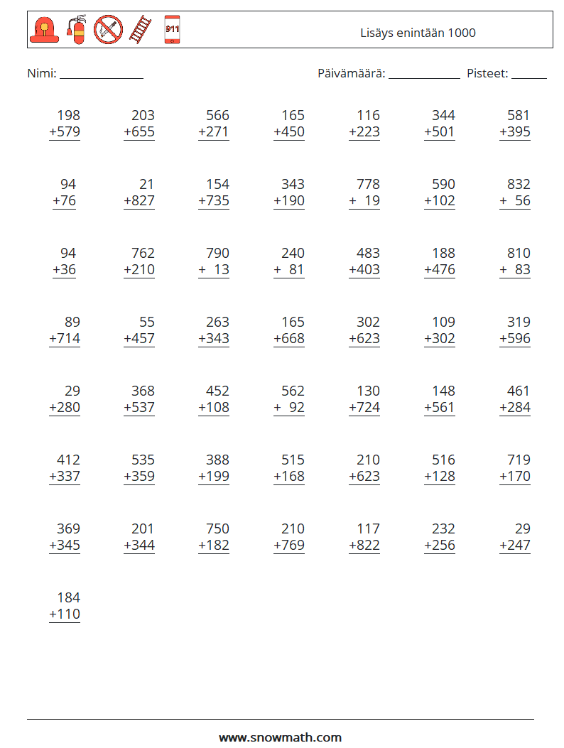 (50) Lisäys enintään 1000 Matematiikan laskentataulukot 4