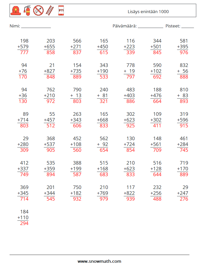 (50) Lisäys enintään 1000 Matematiikan laskentataulukot 4 Kysymys, vastaus