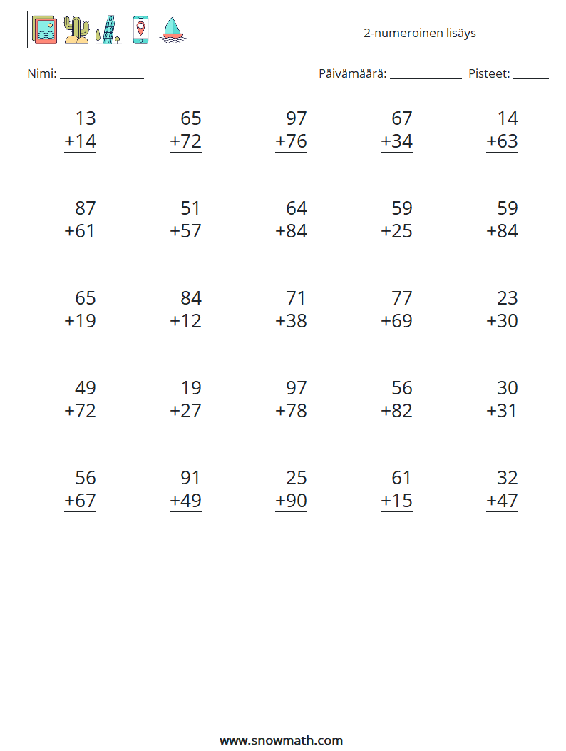 (25) 2-numeroinen lisäys Matematiikan laskentataulukot 12