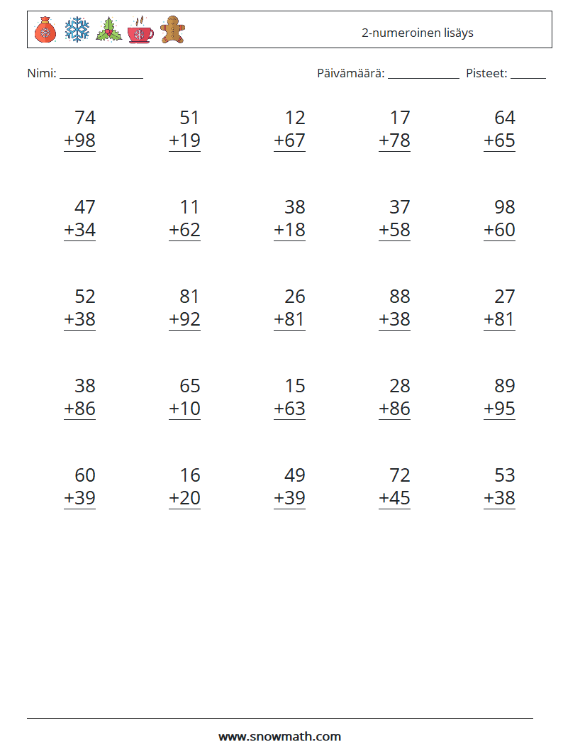 (25) 2-numeroinen lisäys Matematiikan laskentataulukot 14