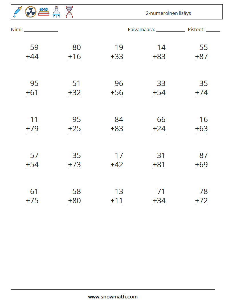 (25) 2-numeroinen lisäys Matematiikan laskentataulukot 15