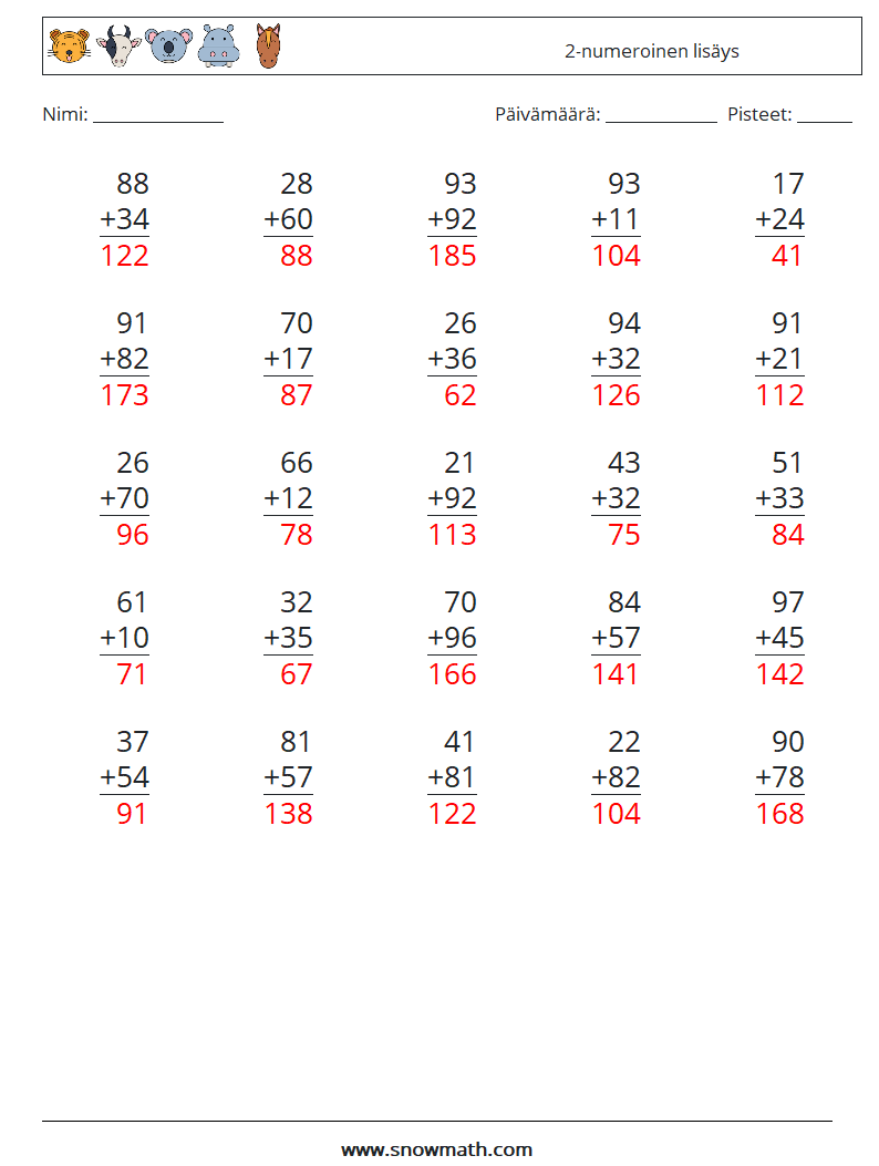 (25) 2-numeroinen lisäys Matematiikan laskentataulukot 2 Kysymys, vastaus