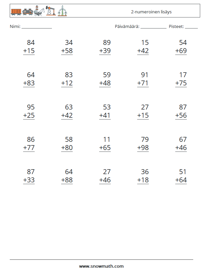 (25) 2-numeroinen lisäys Matematiikan laskentataulukot 3