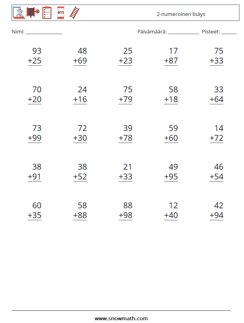 (25) 2-numeroinen lisäys Matematiikan laskentataulukot 4