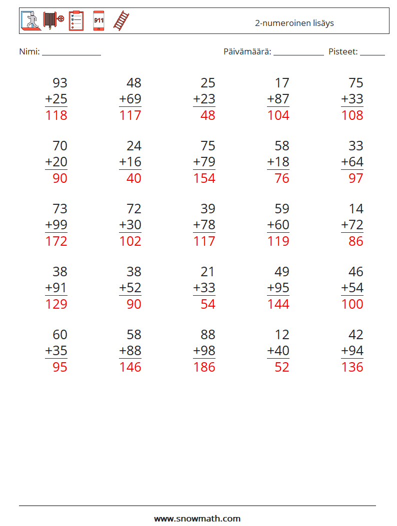 (25) 2-numeroinen lisäys Matematiikan laskentataulukot 4 Kysymys, vastaus