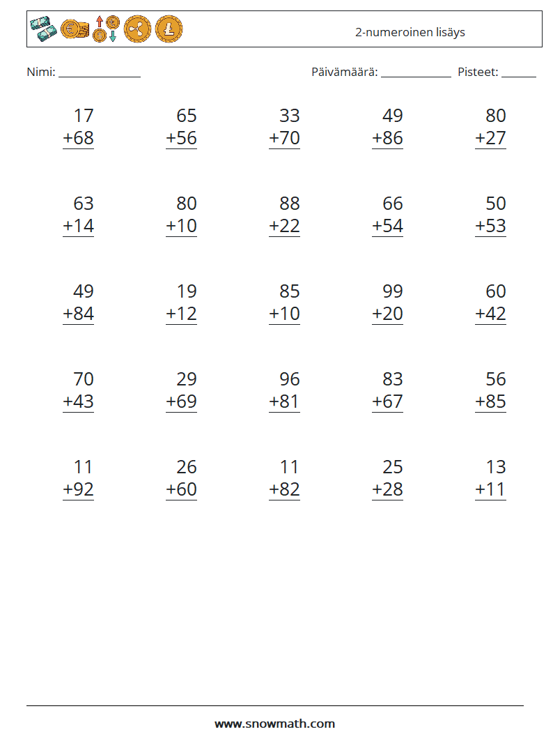 (25) 2-numeroinen lisäys Matematiikan laskentataulukot 5