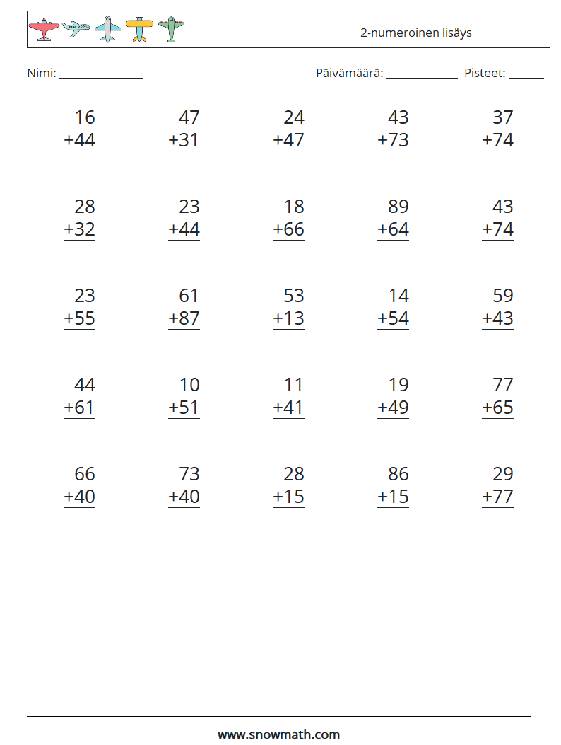 (25) 2-numeroinen lisäys Matematiikan laskentataulukot 7