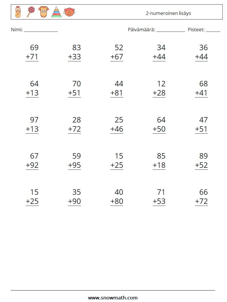 (25) 2-numeroinen lisäys Matematiikan laskentataulukot 9