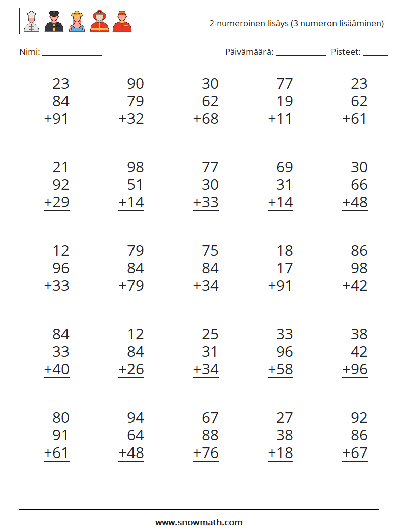 (25) 2-numeroinen lisäys (3 numeron lisääminen) Matematiikan laskentataulukot 13