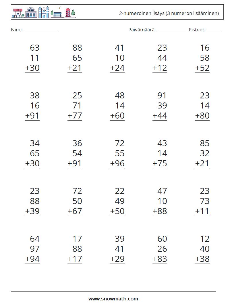 (25) 2-numeroinen lisäys (3 numeron lisääminen) Matematiikan laskentataulukot 6