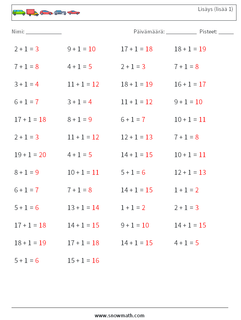 (50) Lisäys (lisää 1) Matematiikan laskentataulukot 1 Kysymys, vastaus